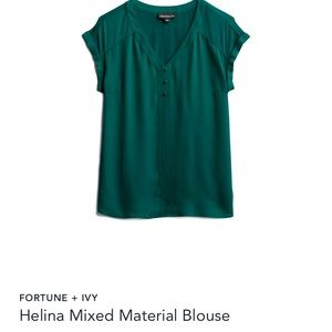 Emerald green mixed media blouse